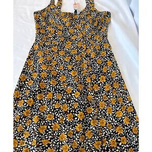 Floral Midi Sundress M Yellow Button Front Smocked Back Spring Summer Dress